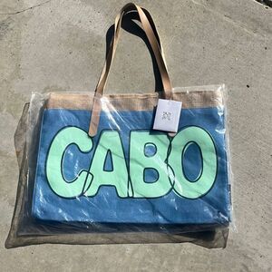 NWT Robin Ruth CABO Burlap Leather Beach Tote Vacation